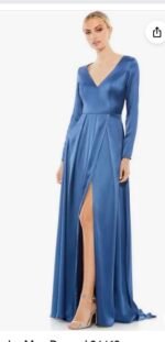 Ieena Mac Duggal 26613 Vneck Long Sleeve Satin Gown SZ 8 Midnight Blue