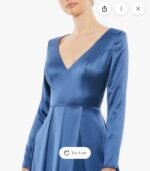 Ieena Mac Duggal 26613 Vneck Long Sleeve Satin Gown SZ 8 Midnight Blue - Image 3