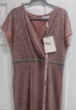 Mac Duggal 93787 Pink Beaded Rhinestone Wrap Long Dress Sz 12 V-Neck Cap Sleeve - Image 8