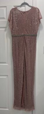 Mac Duggal 93787 Pink Beaded Rhinestone Wrap Long Dress Sz 16 V-Neck Cap Sleeve - Image 5
