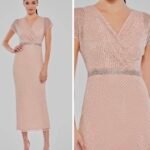 Mac Duggal 93678 Glitter Accented Fully Embellished Column Dress Nude Sz 6