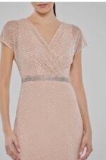 Mac Duggal 93787 Sz 10 Pink Beaded Rhinestone Wrap Long Dress V-Neck Cap Sleeve - Image 4