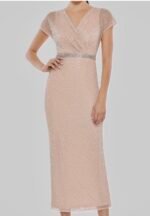 Mac Duggal 93787 Pink Beaded Rhinestone Wrap Long Dress Sz 12 V-Neck Cap Sleeve - Image 6