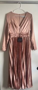 Ieena For Mac Duggal 27148 Sz 6 Rose Pleated Long Sleeve V-Neck Dress - Image 5