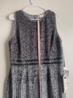 Mac Duggal 10509 Size 12 Sleeveless High Neck Beaded Midi Sheath Dress Platinum - Image 6