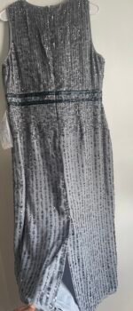 Mac Duggal 10509 Size 12 Sleeveless High Neck Beaded Midi Sheath Dress Platinum - Image 7