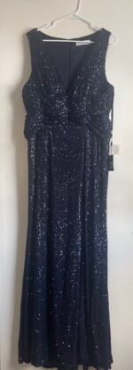 IEENA FOR MAC DUGGAL 26598 Sz 16 Navy V-Neck Sequin Wrap Waist Gown - Image 5