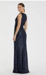 IEENA FOR MAC DUGGAL 26598 Sz 16 Navy V-Neck Sequin Wrap Waist Gown - Image 4