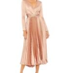 Ieena For Mac Duggal 27148 Sz 6 Rose Pleated Long Sleeve V-Neck Dress