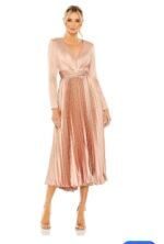 Ieena For Mac Duggal 27148 Sz 6 Rose Pleated Long Sleeve V-Neck Dress