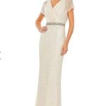 Mac Duggal 93678 Glitter Accented Fully Embellished Column Dress Nude Sz 6