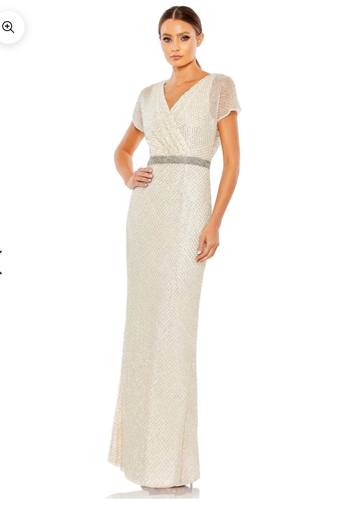 Screenshot Mac Duggal 93678 Glitter Accented Fully Embellished Column Dress Nude Sz 6 - Image 1