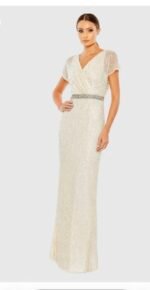 Mac Duggal 93678 Glitter Accented Fully Embellished Column Dress Nude Sz 6 - Image 3