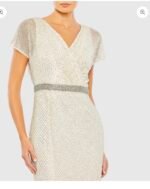 Mac Duggal 93678 Glitter Accented Fully Embellished Column Dress Nude Sz 6 - Image 4