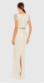 Mac Duggal 93678 Glitter Accented Fully Embellished Column Dress Nude Sz 6 - Image 5