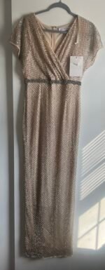 Mac Duggal 93678 Glitter Accented Fully Embellished Column Dress Nude Sz 6 - Image 7