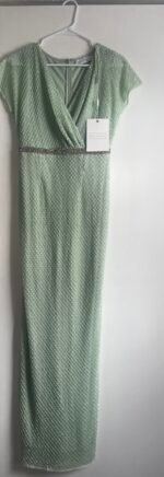 Mac Duggal 93994 Sage Green 4 Beaded Wrap Short Sleeve Formal Gown Maxi - Image 4