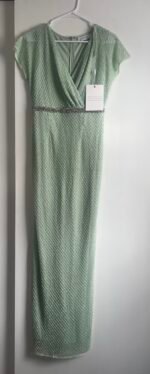 Mac Duggal 93994 Sage Green 4 Beaded Wrap Short Sleeve Formal Gown Maxi - Image 5