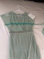 Mac Duggal 93994 Sage Green 4 Beaded Wrap Short Sleeve Formal Gown Maxi - Image 9