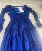 Mac Duggal Ruffle Puff Sleeve A Line Gown #68223 Blue Size 8 NWT - Image 7