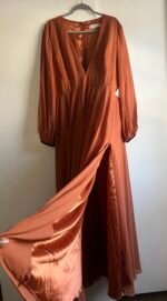 Ieena for Mac Duggal 55682 High Slit Bishop Sleeves Dress Terra Cotta Size 20 - Image 6