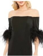 Mac Duggal 11441 Feather Trim Off  Shoulder Gown Size 16 NWT Black - Image 3