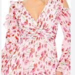 Ieena Mac Duggal 55906 Sz 14 Pink Ruffle Sleeve Floral Print Gown