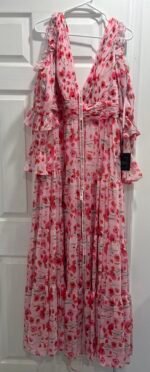 Ieena Mac Duggal 55906 Sz 14 Pink Ruffle Sleeve Floral Print Gown - Image 7