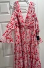 Ieena Mac Duggal 55906 Sz 14 Pink Ruffle Sleeve Floral Print Gown - Image 8