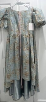 Mac Duggal 11608 Blue Brocade Puff Sleeve High Low Gown Sz 14 - Image 5