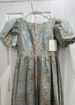 Mac Duggal 11608 Blue Brocade Puff Sleeve High Low Gown Sz 14 - Image 6