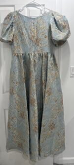 Mac Duggal 11608 Blue Brocade Puff Sleeve High Low Gown Sz 14 - Image 7