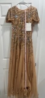 Mac Duggal 5717 Size 10 Taupe Multi Embellished Butterfly Sleeve Gown - Image 6