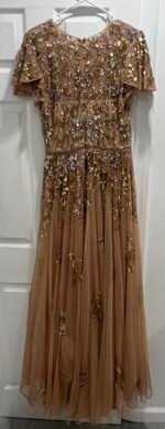 Mac Duggal 5717 Size 10 Taupe Multi Embellished Butterfly Sleeve Gown - Image 8