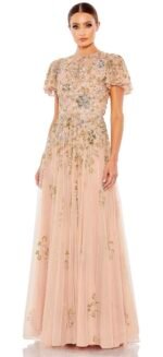 Mac Duggal 5717 Size 10 Taupe Multi Embellished Butterfly Sleeve Gown - Image 3