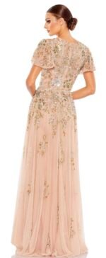 Mac Duggal 5717 Size 10 Taupe Multi Embellished Butterfly Sleeve Gown - Image 5