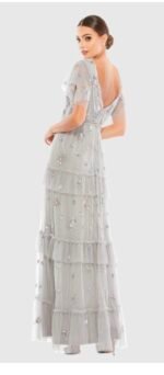 Mac Duggal 9068 Gray Ruffle Tiered Embellished Flutter Sleeve Gown Size 4 NWT - Image 3