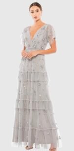 Mac Duggal 9068 Gray Ruffle Tiered Embellished Flutter Sleeve Gown Size 4 NWT - Image 4
