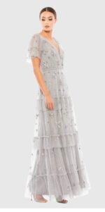 Mac Duggal 9068 Gray Ruffle Tiered Embellished Flutter Sleeve Gown Size 4 NWT - Image 5