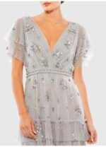 Mac Duggal 9068 Gray Ruffle Tiered Embellished Flutter Sleeve Gown Size 4 NWT - Image 6