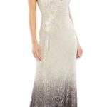 NWT Ieena for Mac Duggal 70142 Plunge Neck Ombre Sequined Evening Gown Size 12