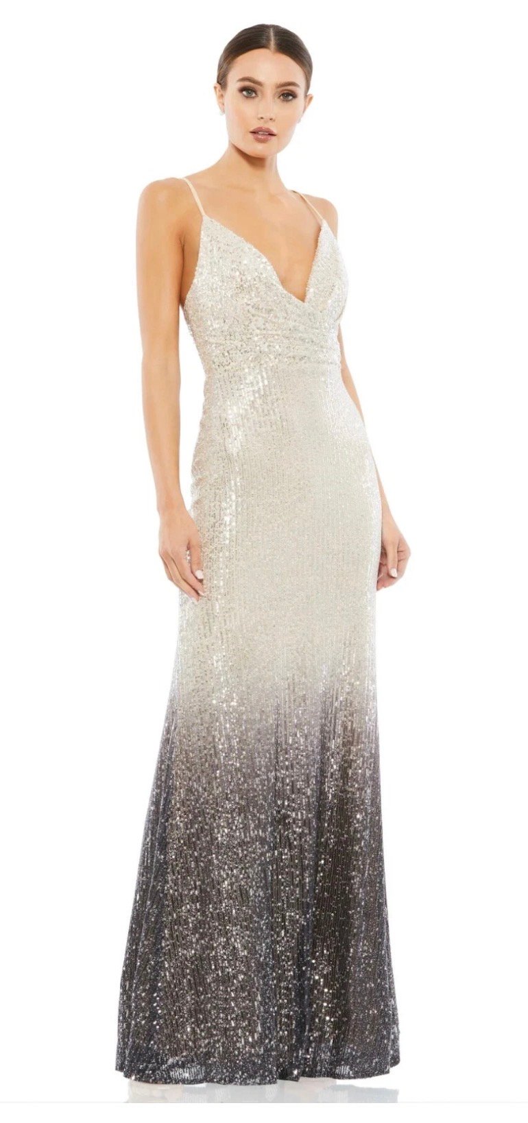 Screenshot NWT Ieena for Mac Duggal 70142 Plunge Neck Ombre Sequined Evening Gown Size 12 - Image 1