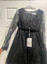 Mac Duggal 49794 size 8 black long sleeve lace babydoll dress - Image 6