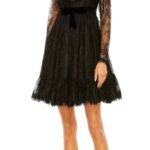 Mac Duggal 49794 size 8 black long sleeve lace babydoll dress