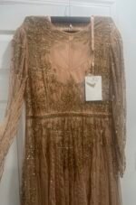 Mac Duggal 93638 Sz 16 Beaded Illusion Long Sleeve Gown Nude Gold - Image 6