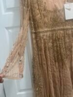 Mac Duggal 93638 Sz 16 Beaded Illusion Long Sleeve Gown Nude Gold - Image 7