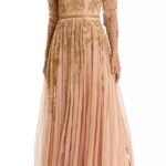 Mac Duggal 93638 Sz 16 Beaded Illusion Long Sleeve Gown Nude Gold