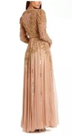 Mac Duggal 93638 Sz 16 Beaded Illusion Long Sleeve Gown Nude Gold - Image 3
