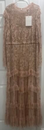 Mac Duggal 9237 Sz 22 Blush Beaded Tulle Formal Gown Long Sleeve - Image 5