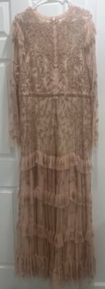 Mac Duggal 9237 Sz 22 Blush Beaded Tulle Formal Gown Long Sleeve - Image 7